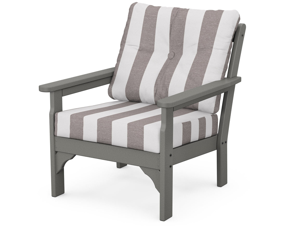 POLYWOOD Vineyard Deep Seating Chair in Slate Grey / Cabana Stripe Grey Mist