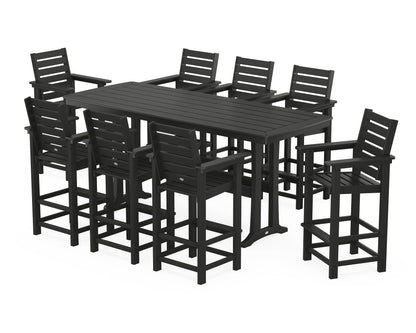 POLYWOOD Captain 9-Piece Bar Set with Trestle Legs in Black