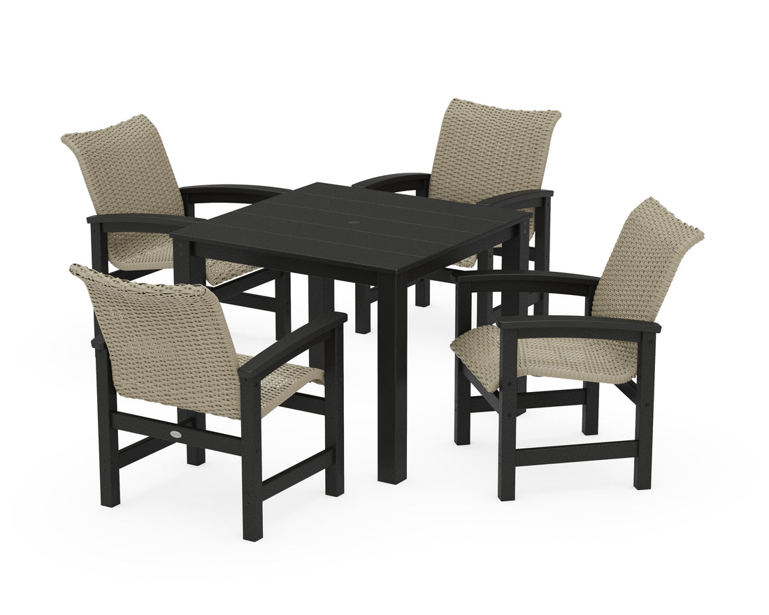 POLYWOOD Coastal Woven 5-Piece Parsons Dining Set in Black / Dune Grass