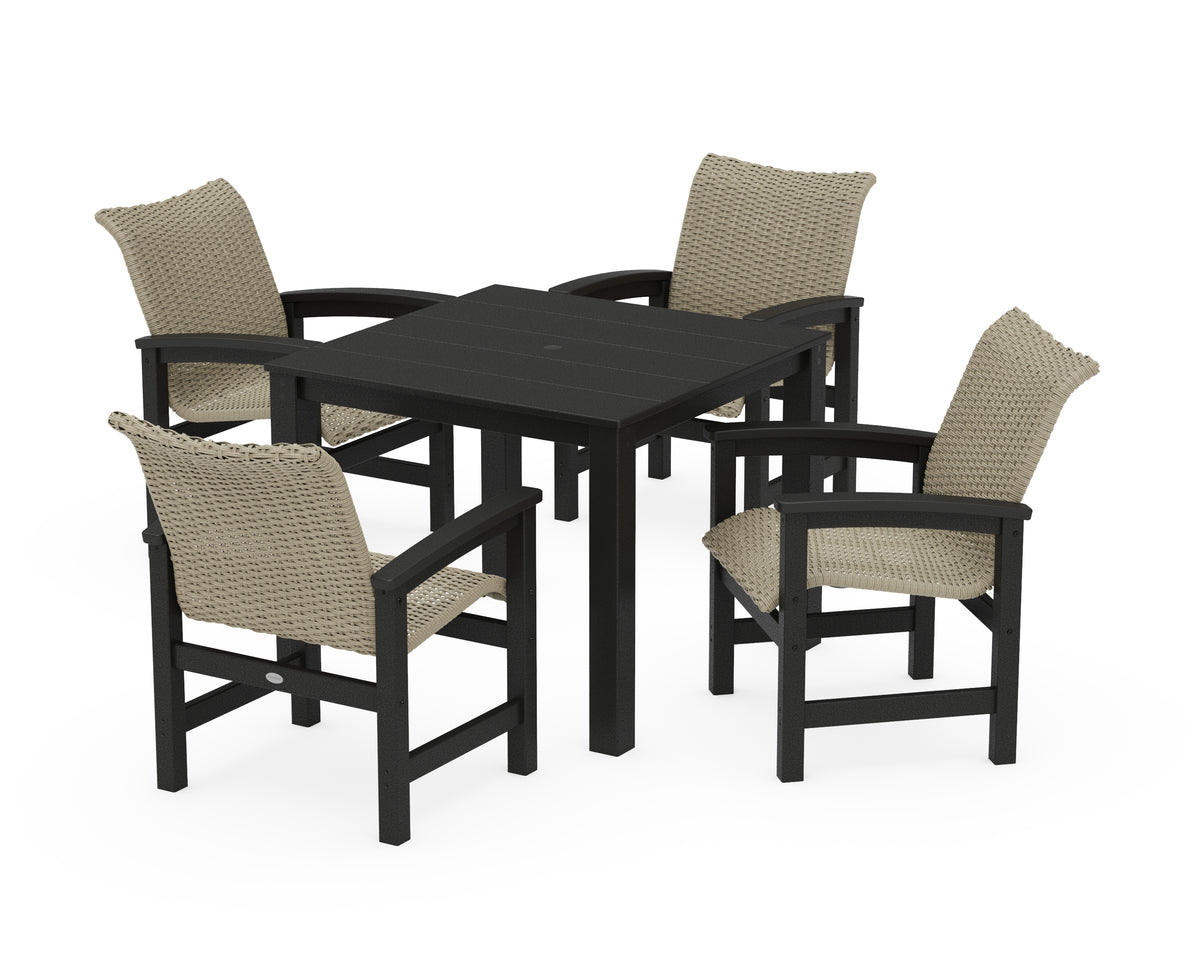 POLYWOOD Coastal Woven 5-Piece Parsons Dining Set in Black / Dune Grass
