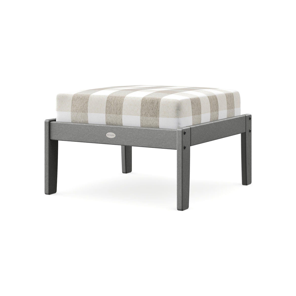 POLYWOOD Braxton Deep Seating Ottoman in Slate Grey / Buffalo Plaid Dune Burlap