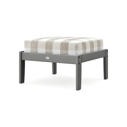 POLYWOOD Braxton Deep Seating Ottoman in Slate Grey / Buffalo Plaid Dune Burlap