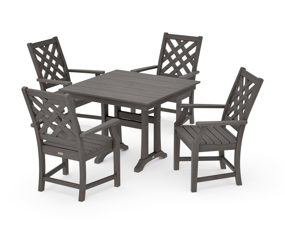 POLYWOOD Wovendale 5-Piece Farmhouse Dining Set with Trestle Legs in Driftwood