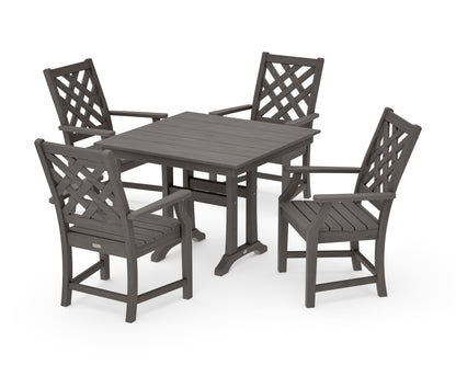 POLYWOOD Wovendale 5-Piece Farmhouse Dining Set with Trestle Legs in Driftwood