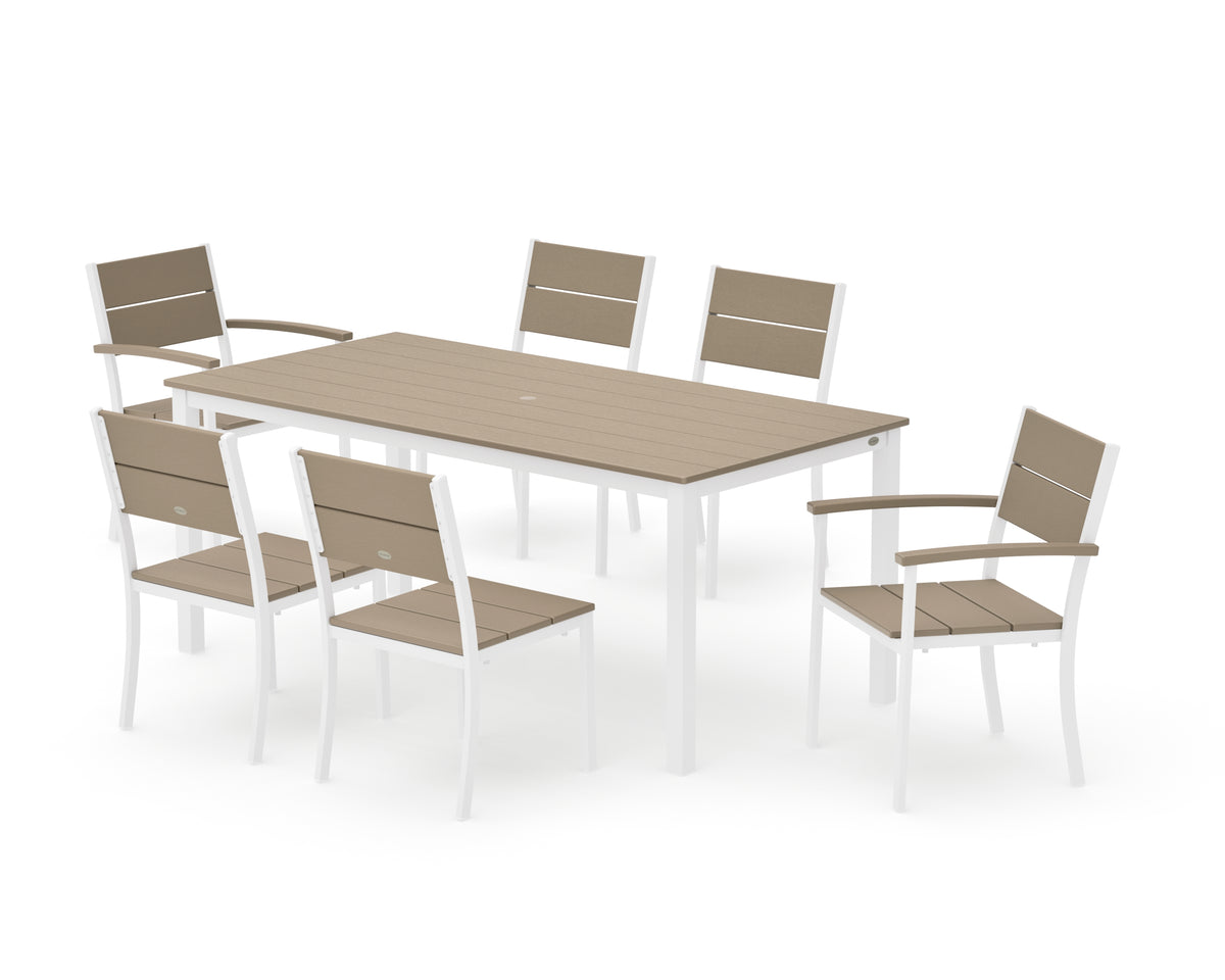 POLYWOOD Main Street 7-Piece Dining Set with Main Street 36" x 72" Dining Table in White / Vintage Sahara