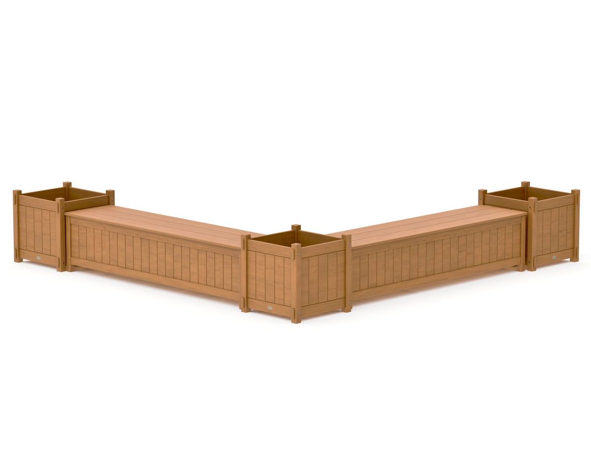 POLYWOOD 72" Vineyard L-Shaped Planter Storage Bench Corner Set - Large in Natural