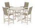 POLYWOOD Coastal Woven High-Back 5-Piece Round Farmhouse Bar Set in Sand / Dune Grass