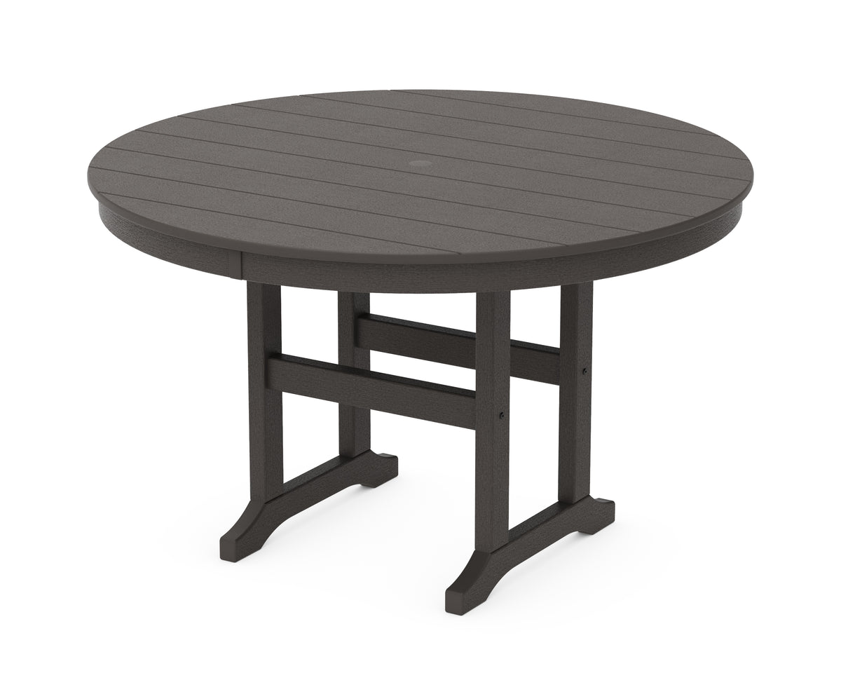 POLYWOOD 48" Round Farmhouse Dining Table in Vintage Coffee