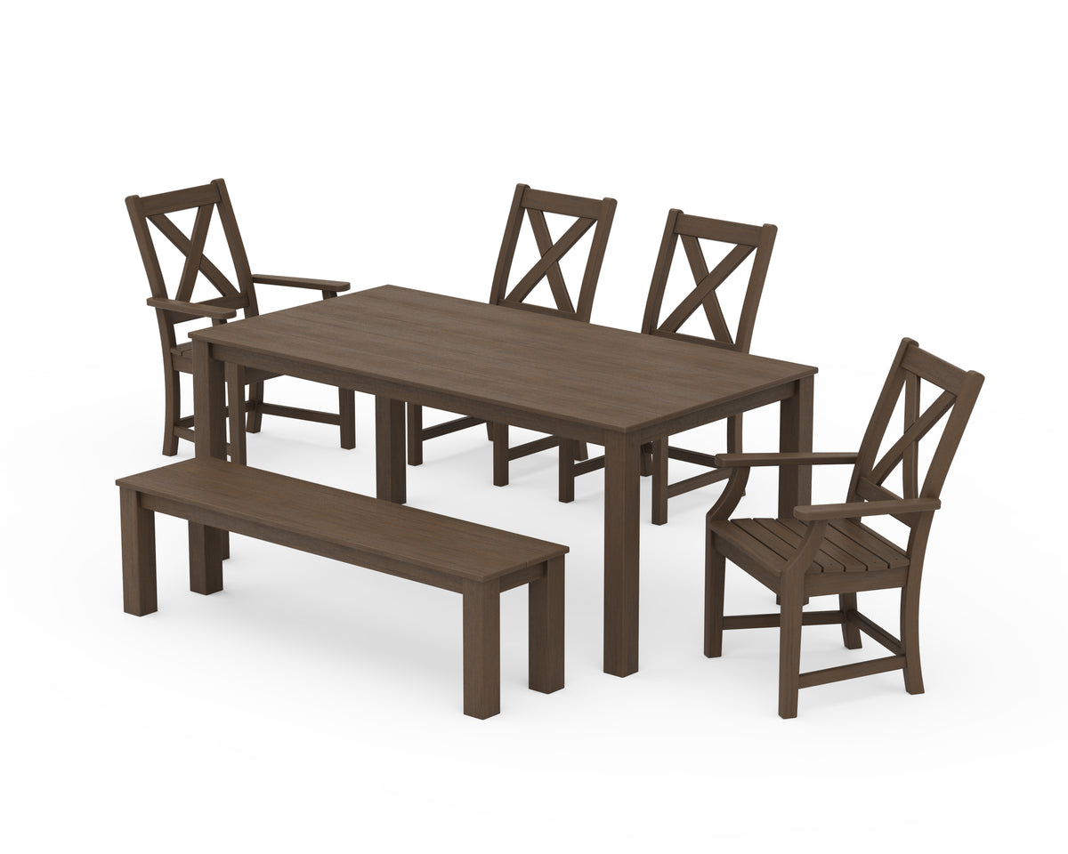 POLYWOOD Braxton 6-Piece Parsons Dining Set with Bench with Braxton Dining Side Chair in Kona