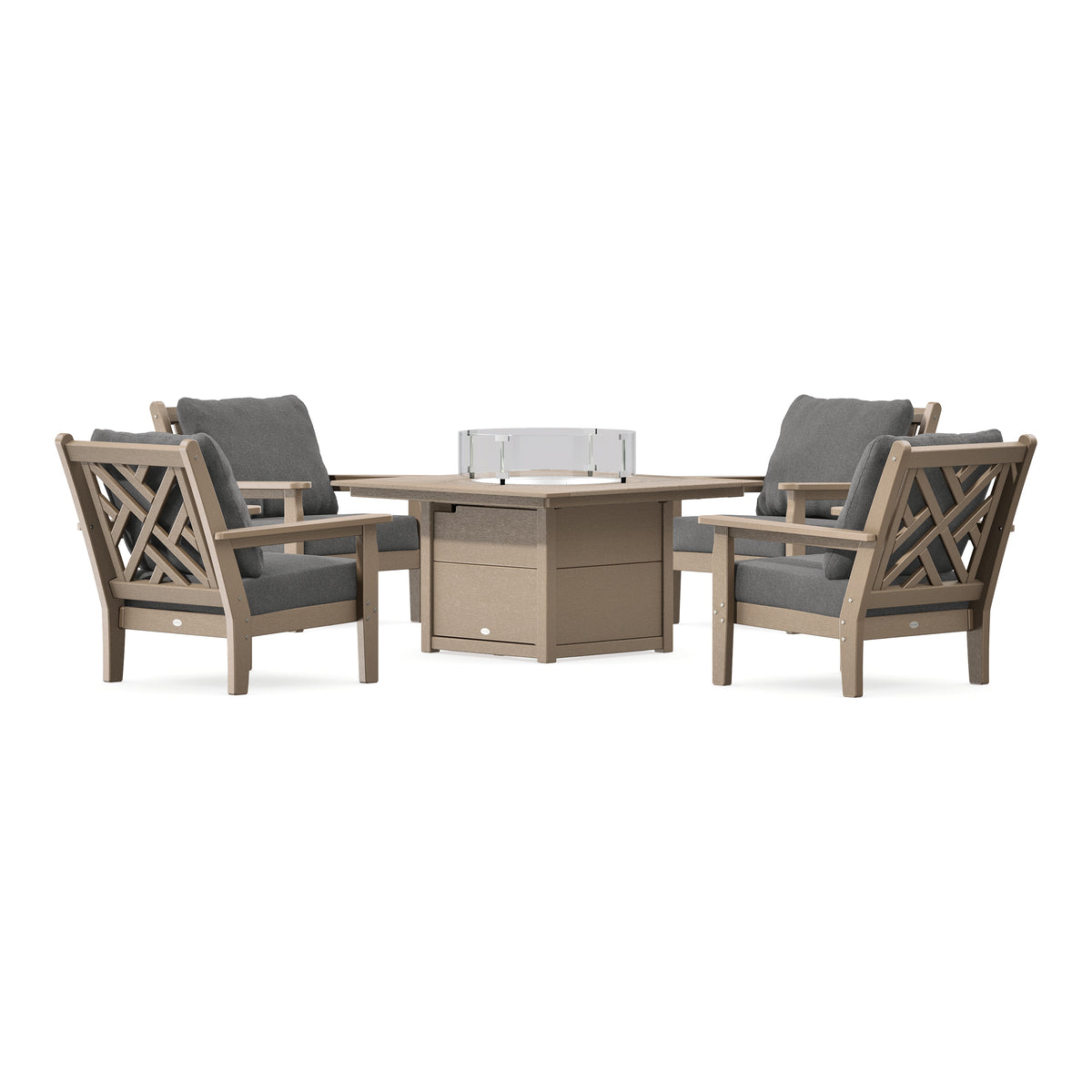 POLYWOOD Chippendale 5-Piece Deep Seating Set with Fire Pit Table in Vintage Sahara