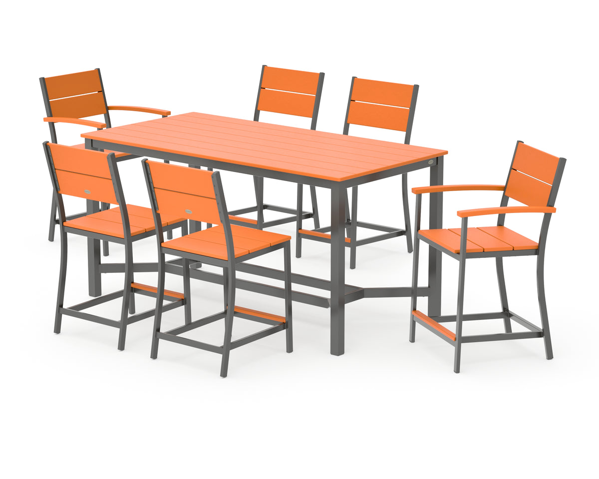 POLYWOOD Main Street 7-Piece Counter Set in Charcoal / Tangerine