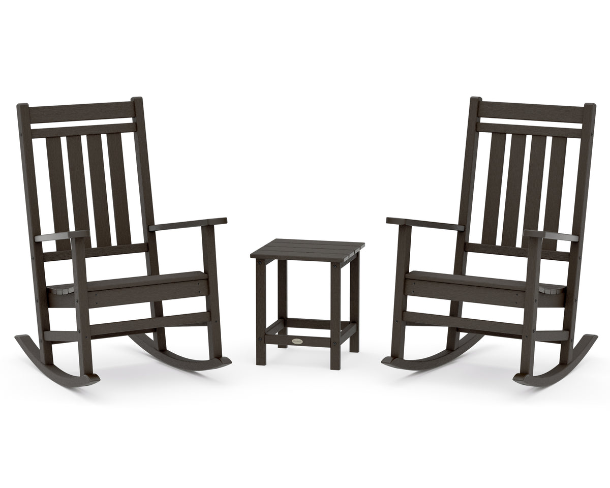 POLYWOOD Estate 3-Piece Rocking Chair Set with Long Island 18" Side Table in Vintage Coffee