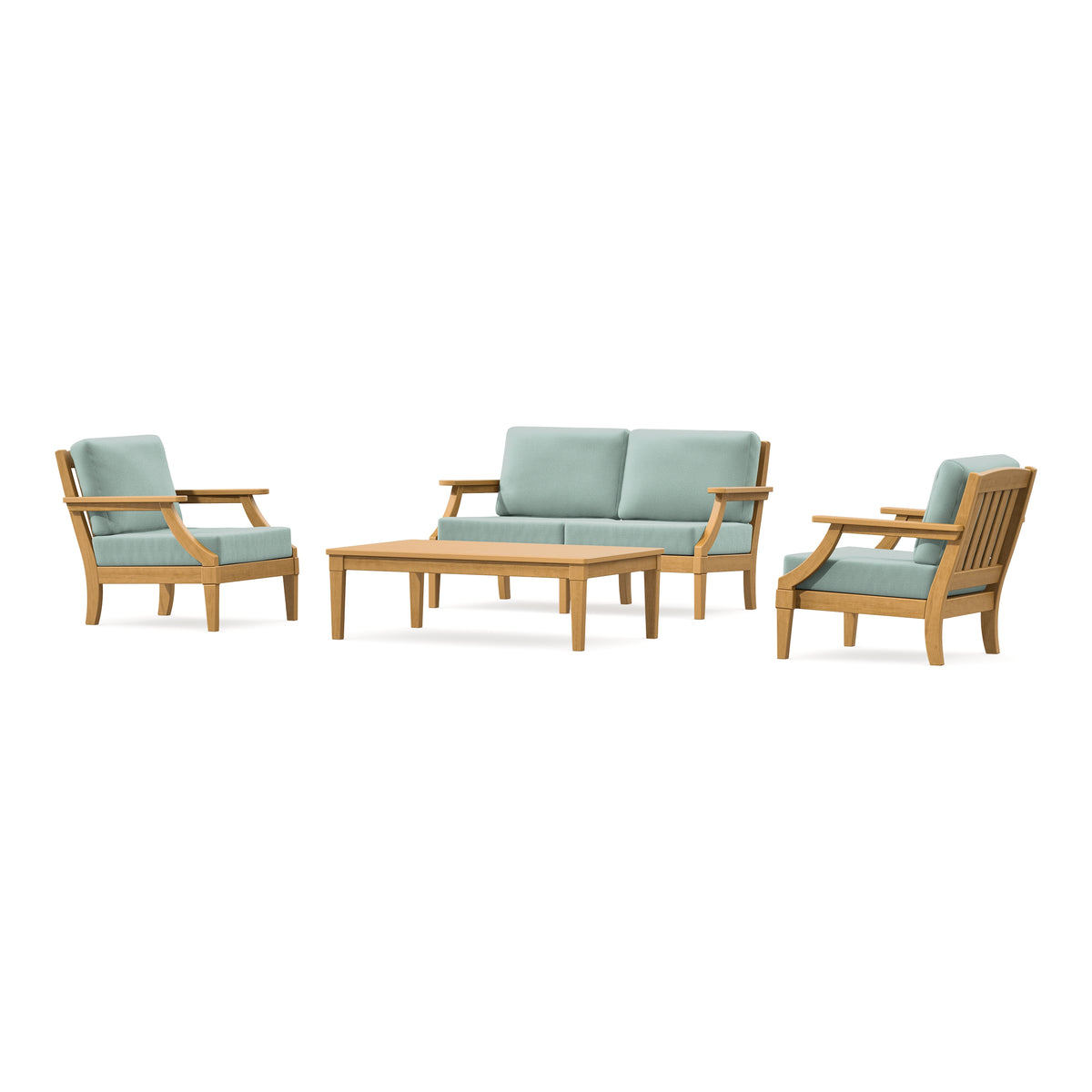 POLYWOOD PW Designer Series Estate Lounge 4-Piece Loveseat Set in Natural / Spa