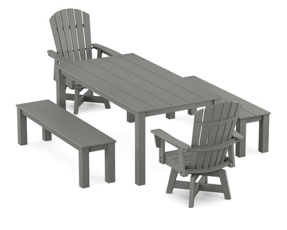 POLYWOOD Nautical Curveback Adirondack Swivel 5-Piece Parsons Dining Set with Benches in Slate Grey