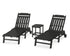 POLYWOOD Cottage 3-Piece Chaise Set with Wheels in Black