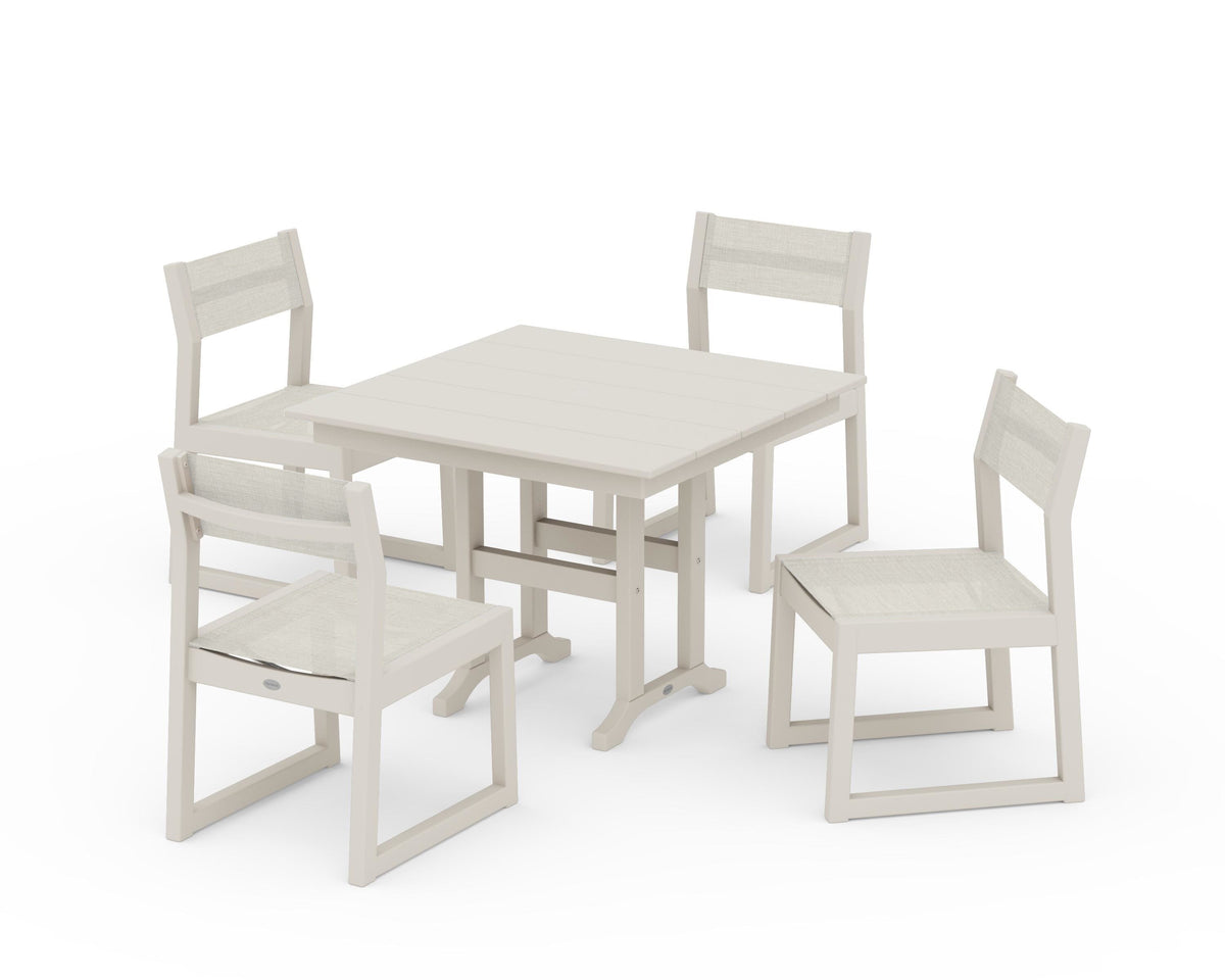 POLYWOOD EDGE Sling Side Chair 5-Piece Farmhouse Dining Set in Sand / Parchment