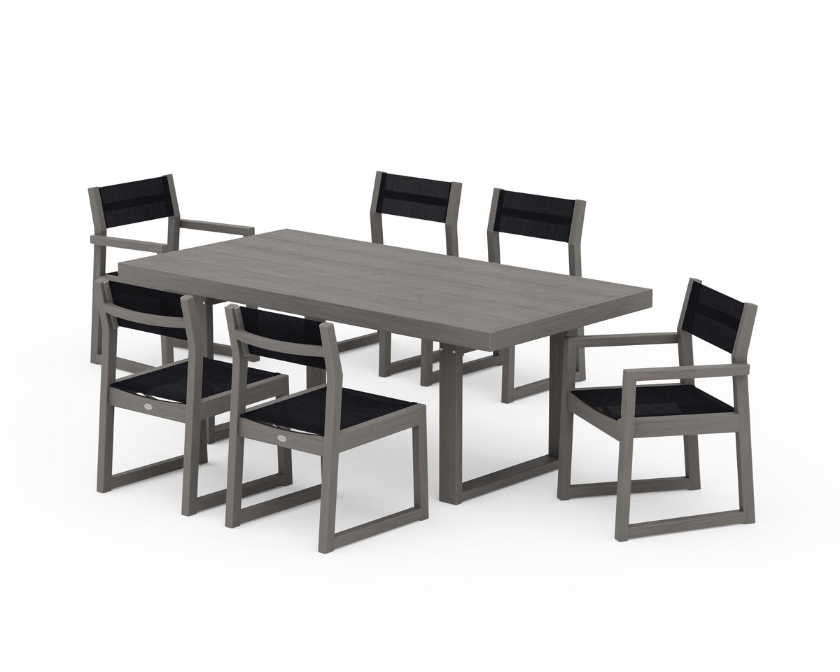 POLYWOOD EDGE Sling 7-Piece Dining Set in Driftwood / Black