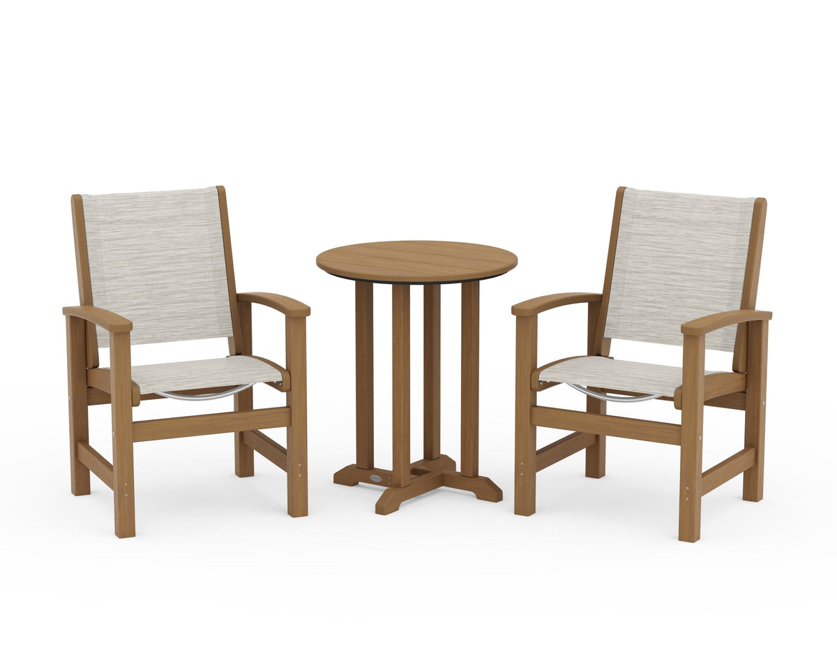 POLYWOOD Coastal 3-Piece Round Bistro Dining Set in Natural / Birch
