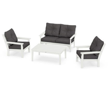 POLYWOOD Vineyard 4-Piece Deep Seating Set with Two Chairs and Loveseat in Vintage White / Ash Charcoal