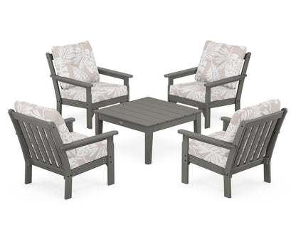 POLYWOOD Vineyard 5-Piece Deep Seating Conversation Set in Slate Grey / Leaf Dune Burlap