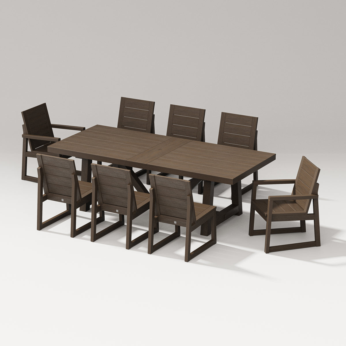 POLYWOOD PW Designer Series Elevate 9-Piece A-Frame Table Dining Set with PW Designer Series Elevate Dining Side Chair in Kona