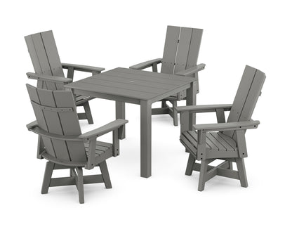 POLYWOOD Modern Curveback Adirondack 5-Piece Parsons Swivel Dining Set in Slate Grey