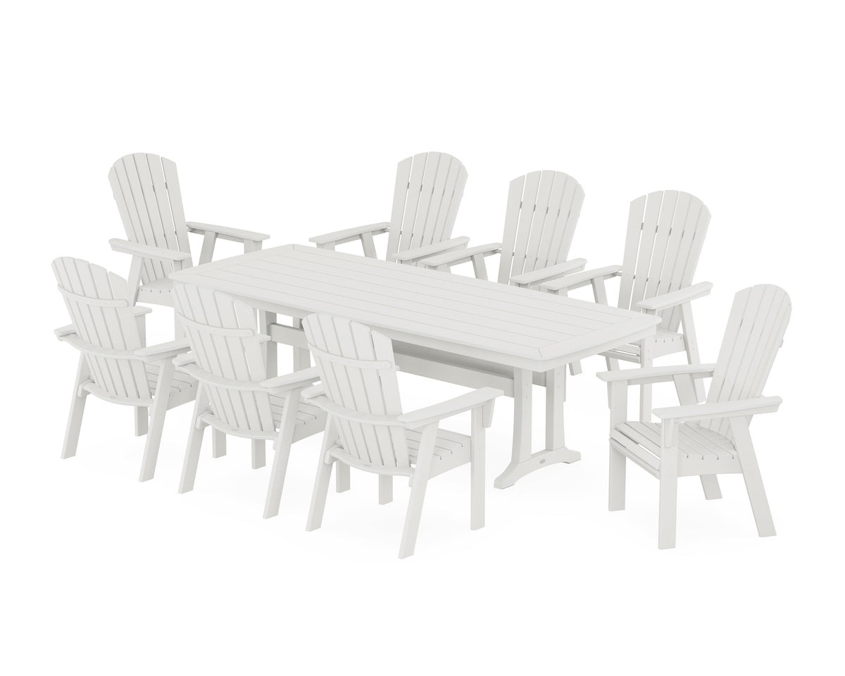 POLYWOOD Nautical Curveback Adirondack 9-Piece Dining Set with Trestle Legs in Vintage White