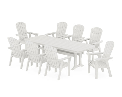 POLYWOOD Nautical Curveback Adirondack 9-Piece Dining Set with Trestle Legs in Vintage White