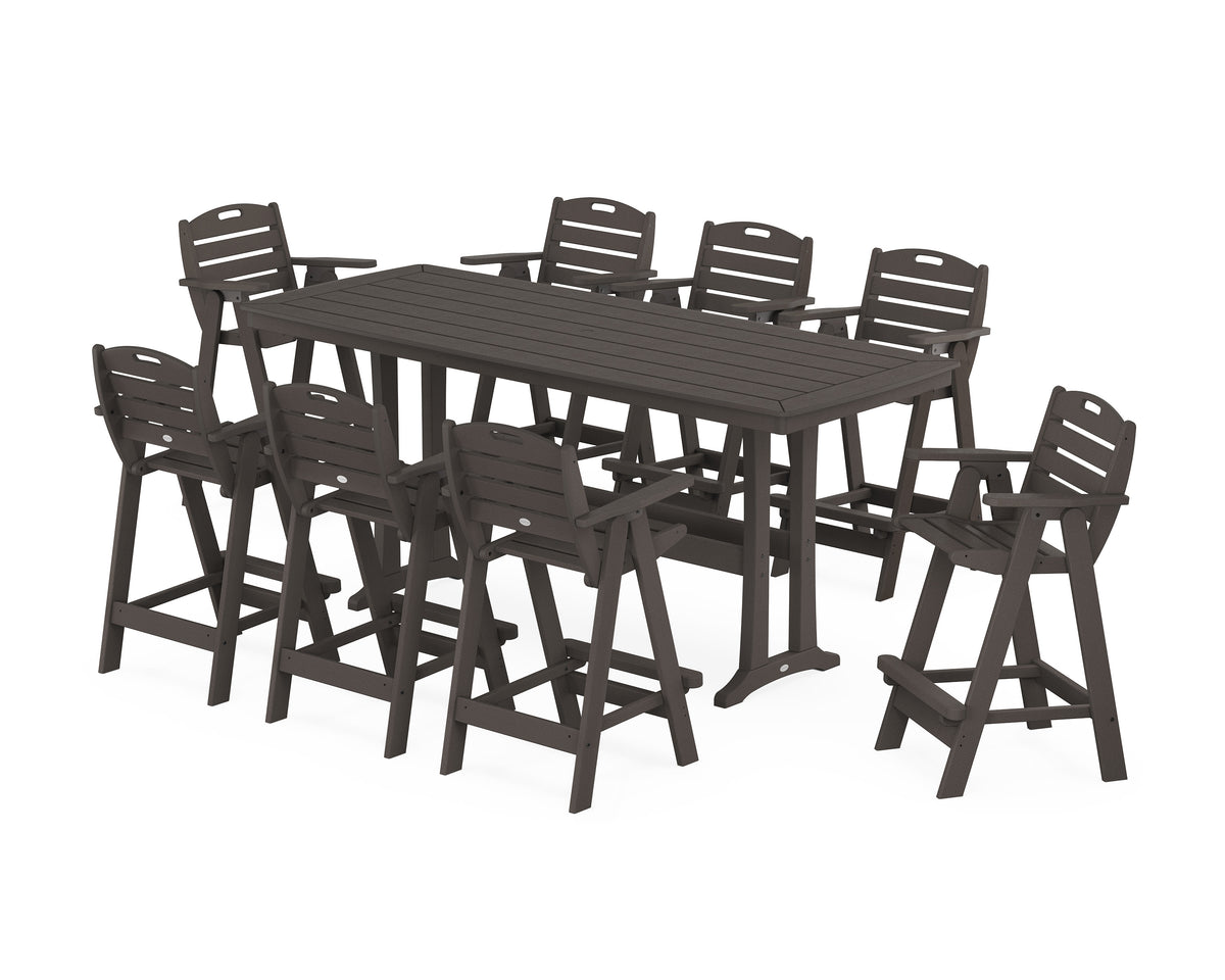 POLYWOOD Nautical 9-Piece Bar Set with Trestle Legs in Vintage Coffee