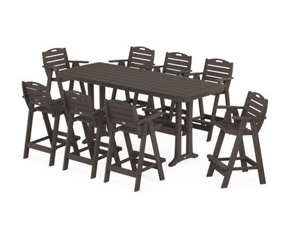 POLYWOOD Nautical 9-Piece Bar Set with Trestle Legs in Vintage Coffee