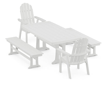 POLYWOOD Vineyard Adirondack 5-Piece Dining Set with Trestle Legs - 38" x 73" Table in White