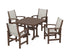 POLYWOOD Coastal 5-Piece Dining Set with Trestle Legs with Nautical Trestle 37" Dining Table in Mahogany / Birch