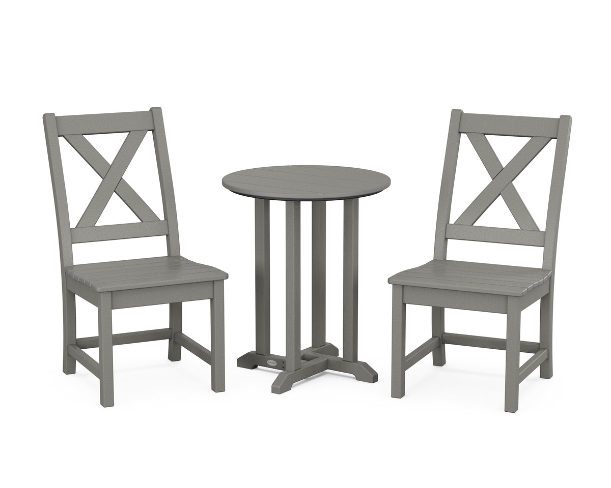 POLYWOOD Braxton Side Chair 3-Piece Round Bistro Dining Set in Slate Grey