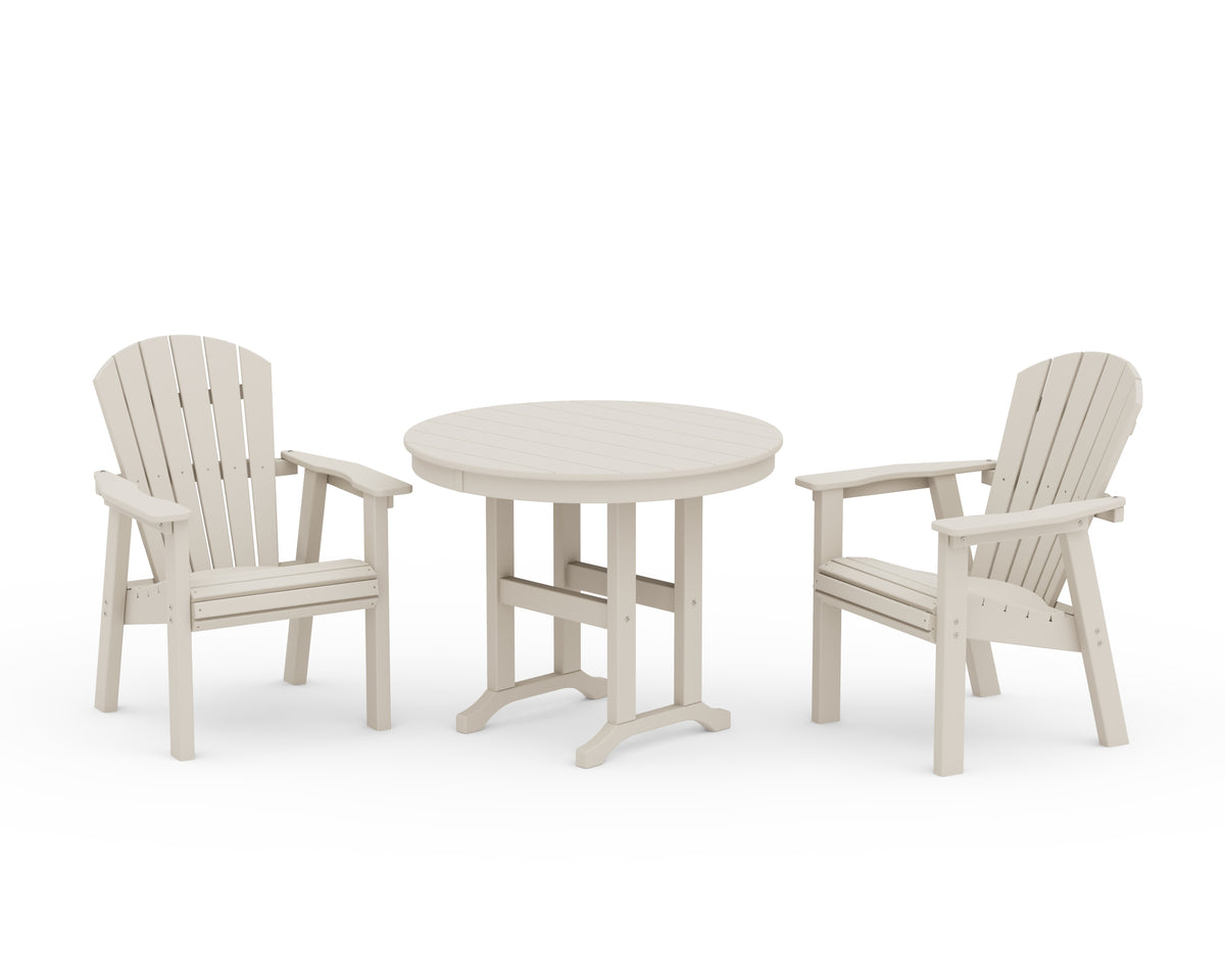 POLYWOOD Seashell 3-Piece Round Farmhouse Dining Set in Sand