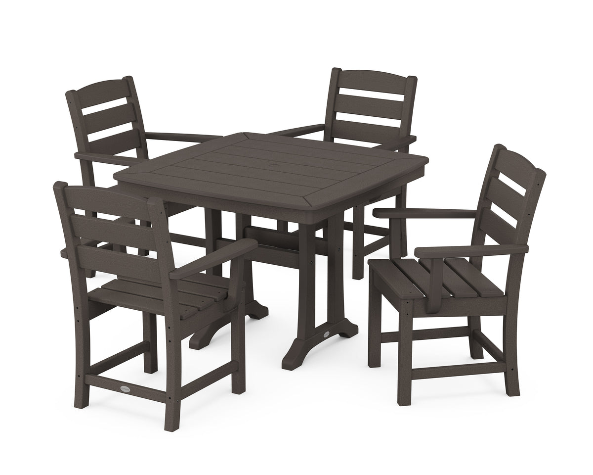 POLYWOOD Lakeside 5-Piece Dining Set with Trestle Legs - 37" Table in Vintage Coffee