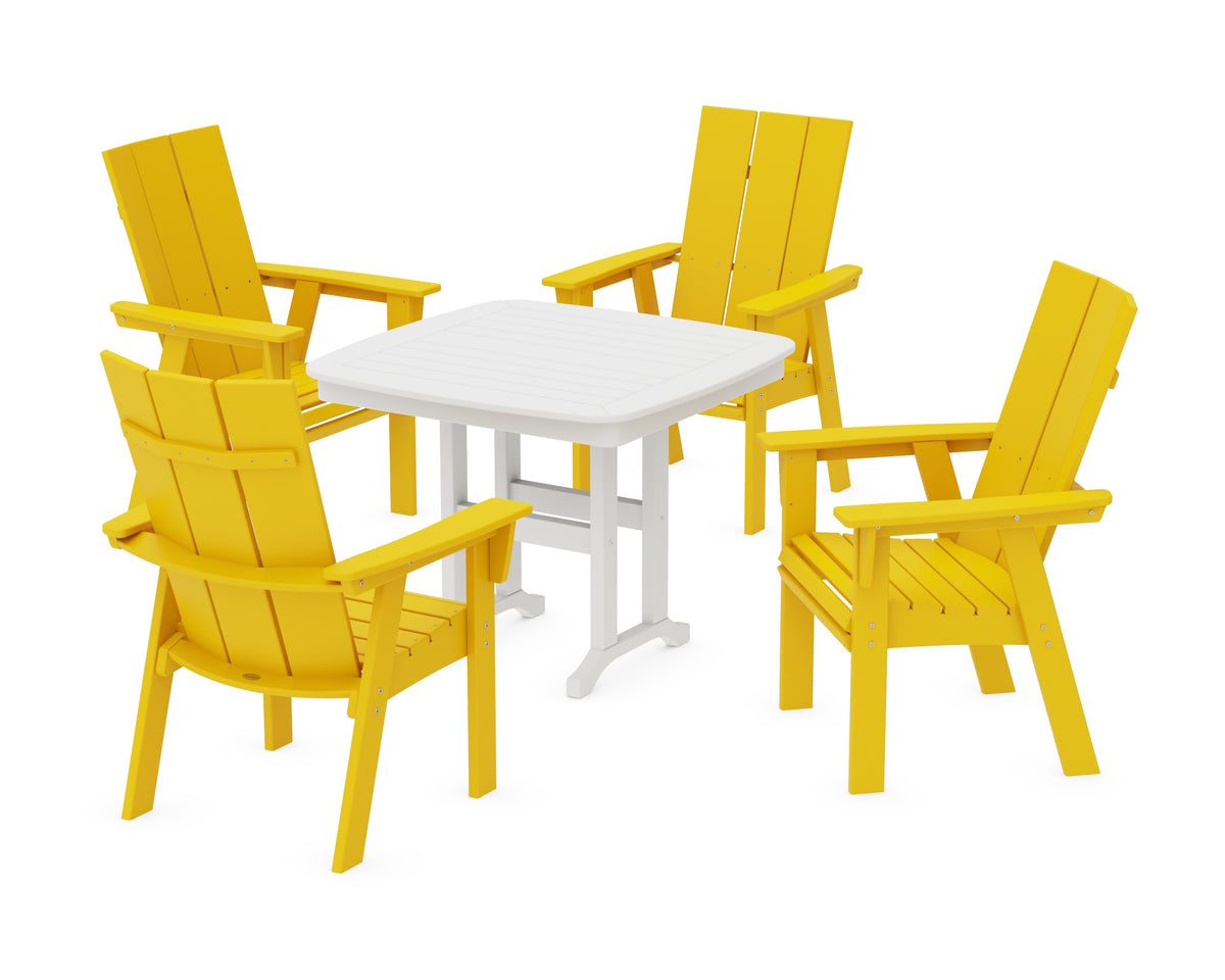 POLYWOOD Modern Curveback Adirondack 5-Piece Dining Set - 37" Table in Lemon / White