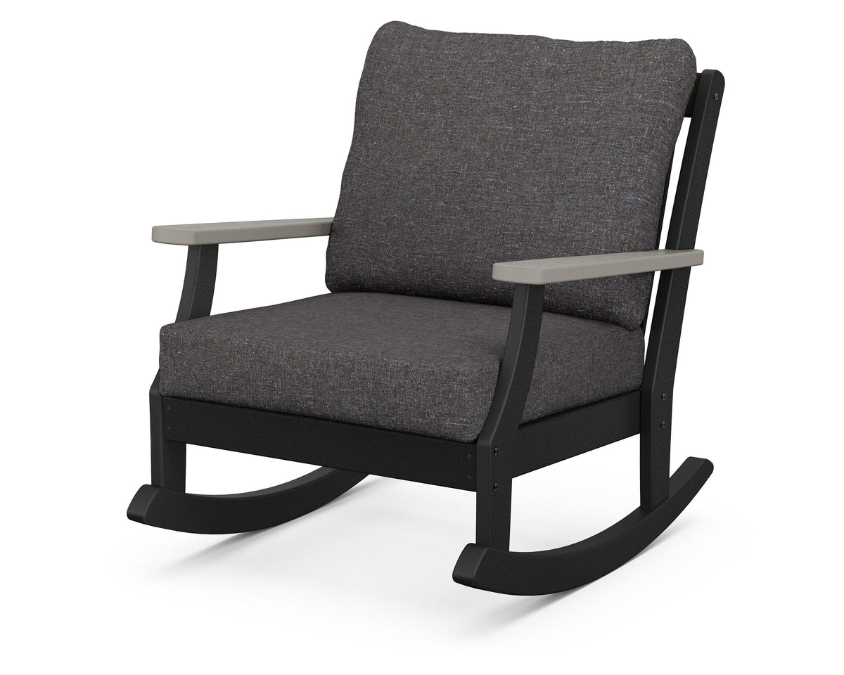 POLYWOOD Braxton Deep Seating Rocking Chair in Black / Driftwood / Ash Charcoal