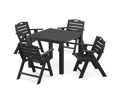 POLYWOOD Nautical Folding Lowback Chair 5-Piece Parsons Dining Set in Black