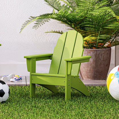 Lifestyle photo of the POLYWOOD Kids Vineyard Adirondack Chair in Lime