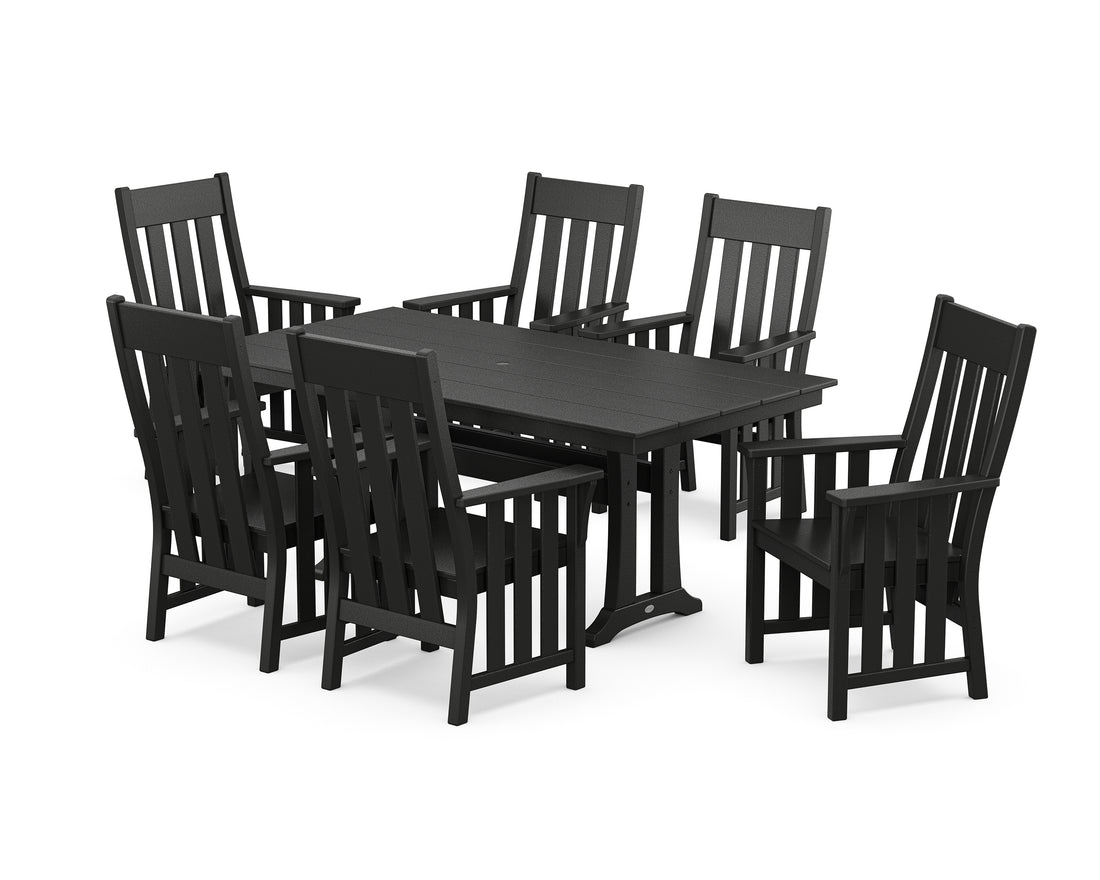 POLYWOOD Acadia Arm Chair 7-Piece Farmhouse Dining Set with Trestle Legs in Black