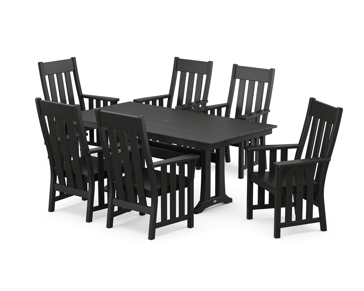 POLYWOOD Acadia Arm Chair 7-Piece Farmhouse Dining Set with Trestle Legs in Black