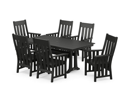 POLYWOOD Acadia Arm Chair 7-Piece Farmhouse Dining Set with Trestle Legs in Black