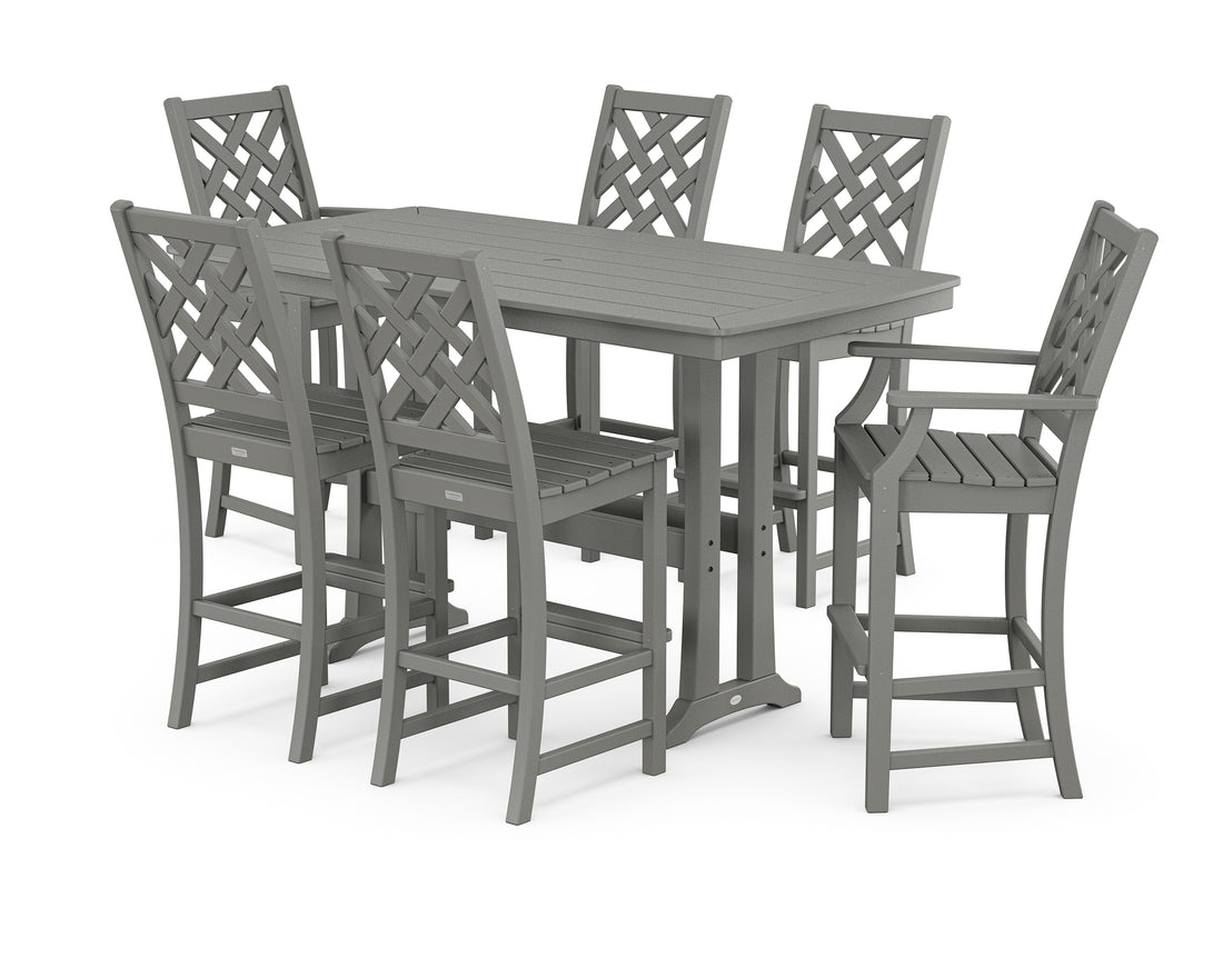 POLYWOOD Country Living Wovendale 7-Piece Bar Set with Trestle Legs in Slate Grey