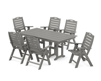 POLYWOOD Nautical Highback 7-Piece Farmhouse Dining Set in Slate Grey