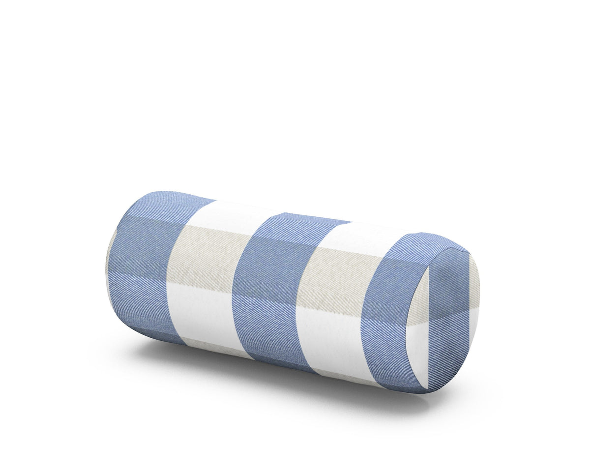POLYWOOD Outdoor Bolster Pillow in Buffalo Plaid Sky Blue