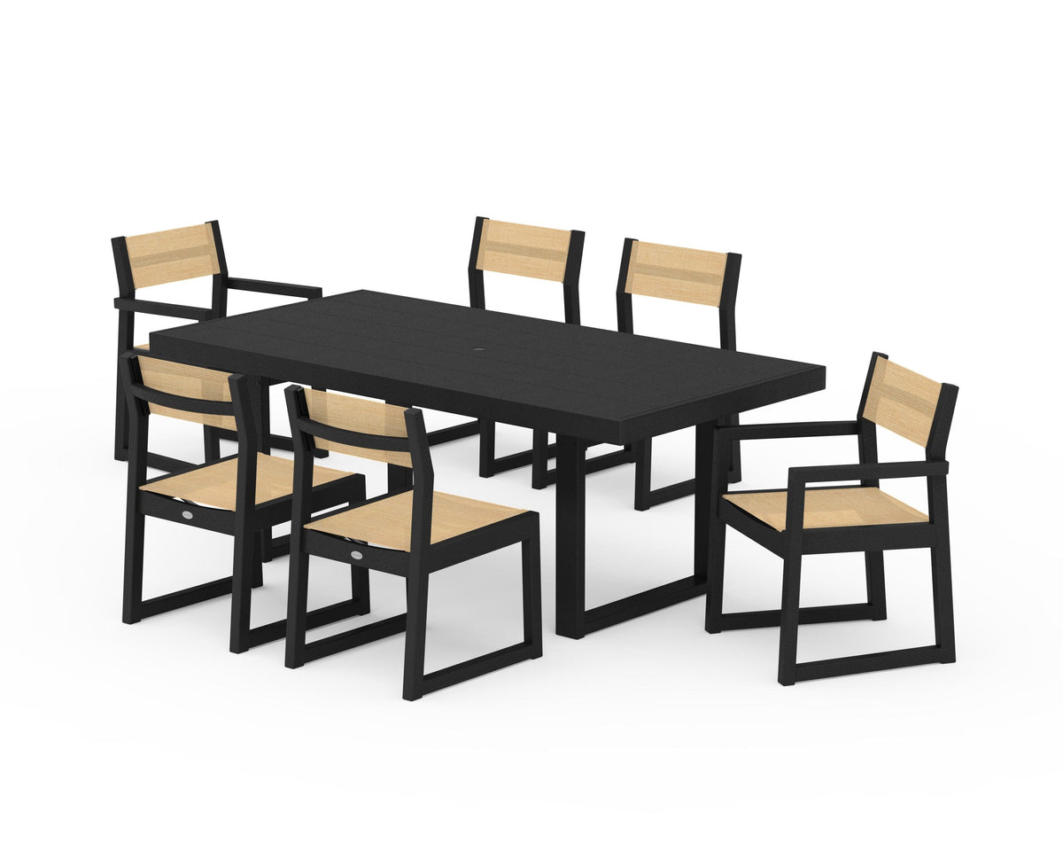 POLYWOOD EDGE Sling 7-Piece Dining Set in Black / Dupioni Apricot