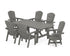POLYWOOD Nautical Curveback Adirondack Swivel Chair 7-Piece Rustic Farmhouse Dining Set in Slate Grey