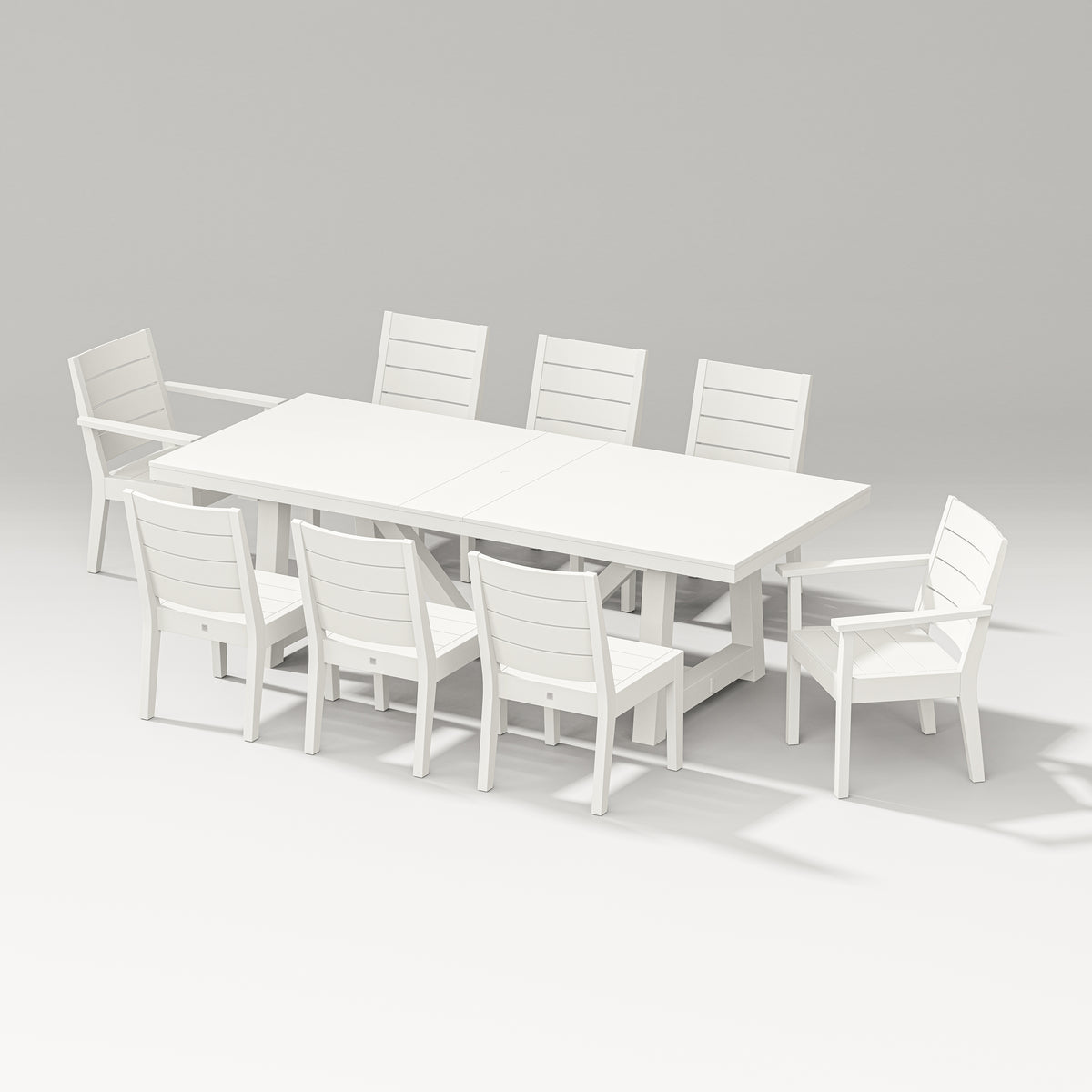 POLYWOOD PW Designer Series Latitude 9-Piece A-Frame Table Dining Set in Vintage White
