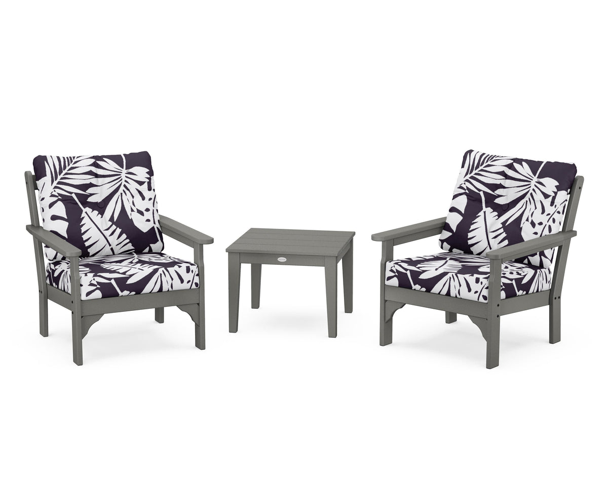 POLYWOOD Vineyard 3-Piece Deep Seating Set in Slate Grey / Leaf Navy