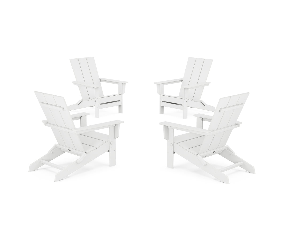 POLYWOOD 4-Piece Modern Studio Folding Adirondack Chair Conversation Set in White